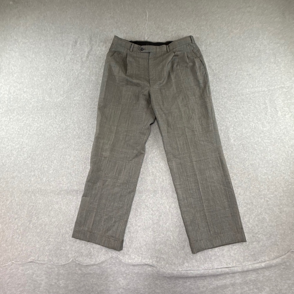 Burberrys Dress Pants Mens 36x30 Gray Glen Plaid Pleated Vintage 80s Cuffed